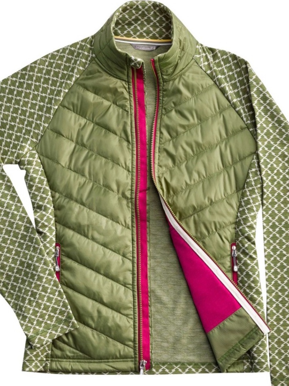 Smartwool Women’s Olive Green Puffer Propulsion 60 Jacket with Pink Trim